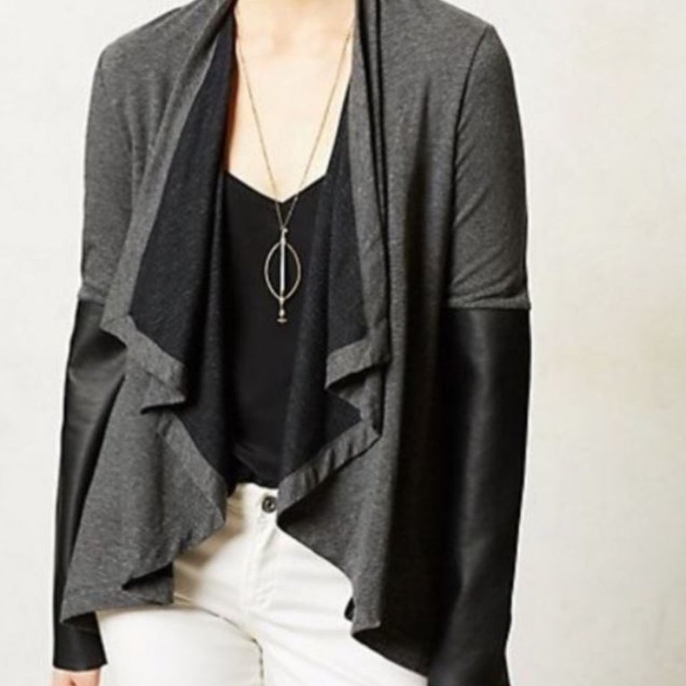 Anthropologie Bordeaux Cotton Leather Cardigan Sma